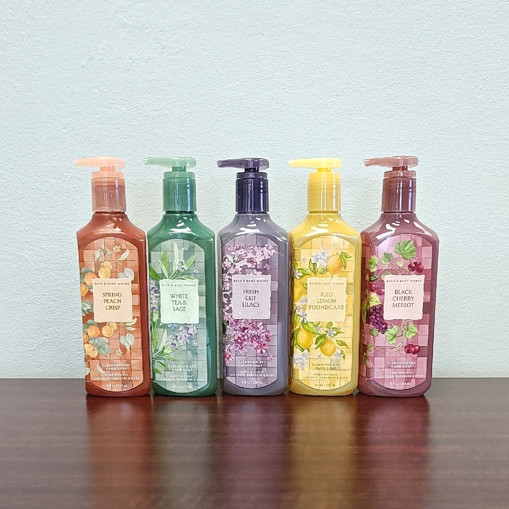Bath & Body Works 5 Piece Cleansing Gel Hand Soap Set Sweet Fruits Fresh Florals